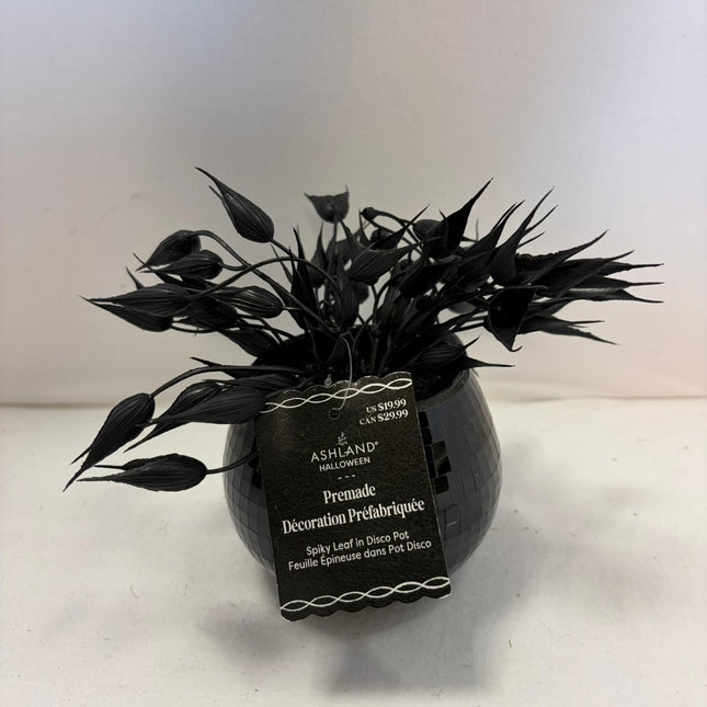 Black Spiky Leaf Halloween Decoration in Disco Pot 4 in