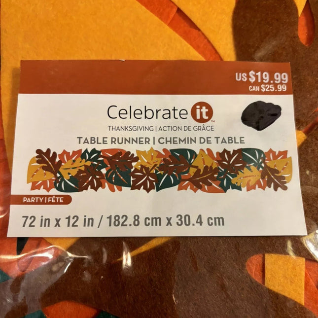 Thanksgiving Autumn Table Runner with Cut Outs Leaves Felt 72" x 12"