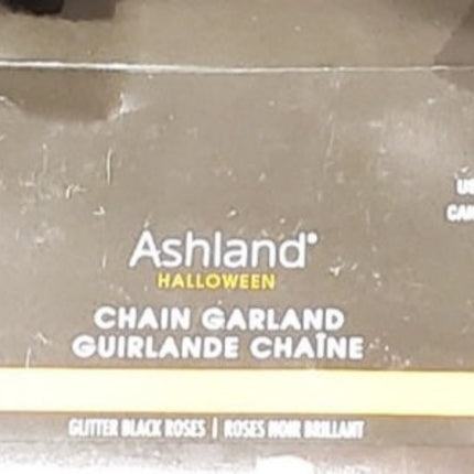 Ashland Black Halloween Chain Garland with Black Glittery Flowers  6ft.