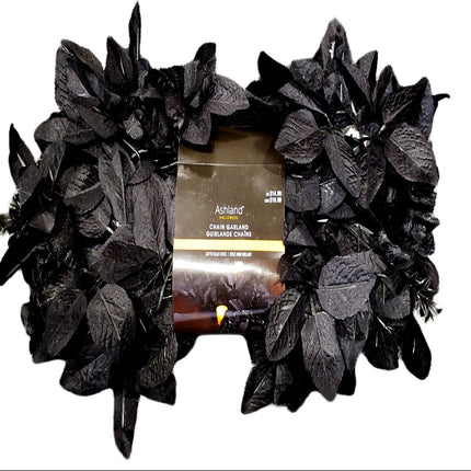 Ashland Black Halloween Chain Garland with Black Glittery Flowers  6ft.