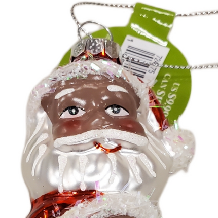 African Santa Claus Glass Christmas Ornament