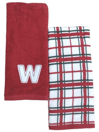 St. Nicholas Hand Towels "W" Set of 2 – Red Plaid