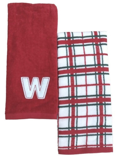 St Nicholas Square Red Christmas Plaid "W" Monogram Hand Towel Set, 2 piece