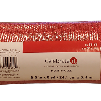 Valentine's Day Decorative Red Sparkling Mesh for Crafting 9.5in x 6yd