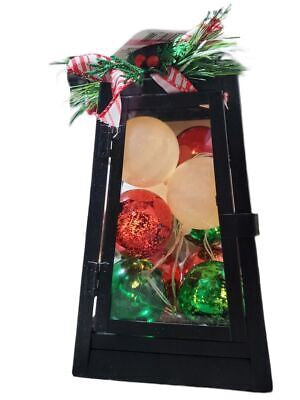 12" Christmas Ornaments & Greenery with Lantern LED Table Arrangement