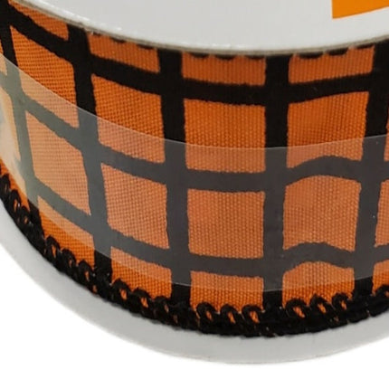 Wired Ribbon 1.5" x 25ft - Halloween Orange Plaid by Celebrate It