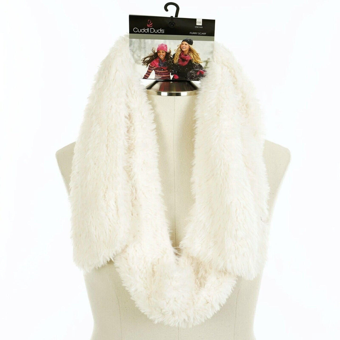 CUDDL DUDS Women's IVORY Soft Faux Fur WINTER FURRY SCARF Cream RECTANGLE Logo