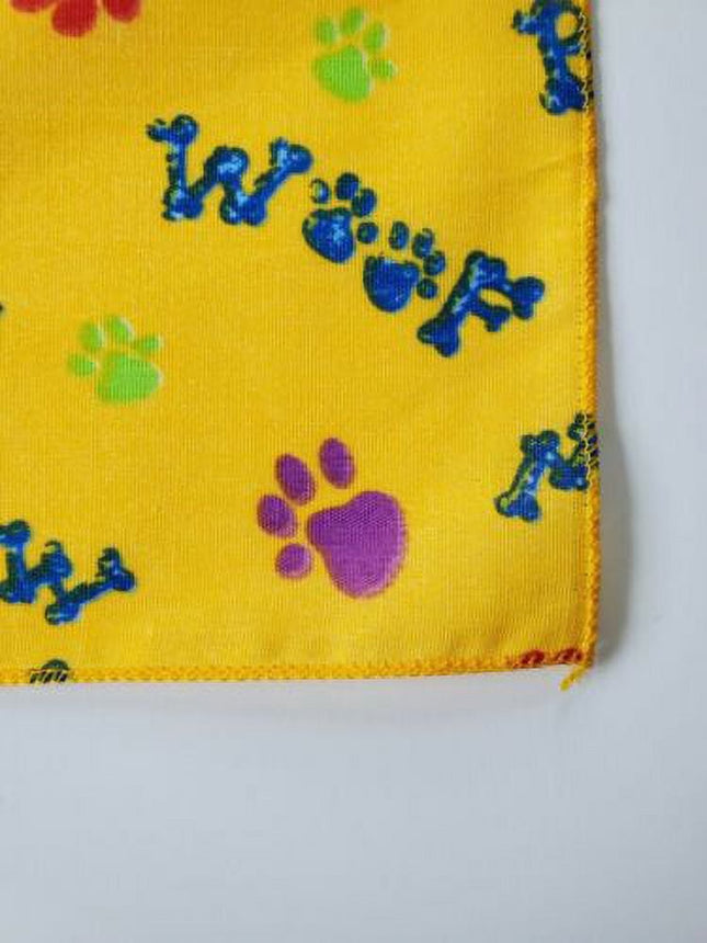USA-Made 100% Cotton Yellow Paw Bandana 22x22