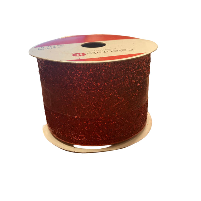 Celebrate it Christmas Red Glittery Ribbon 2.5inx20ft