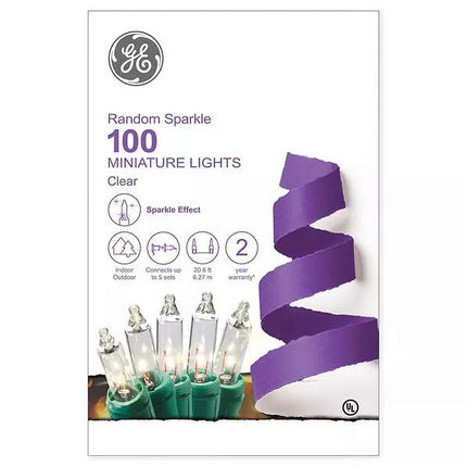 GE 100 Miniature Clear String Lights, Green Wire