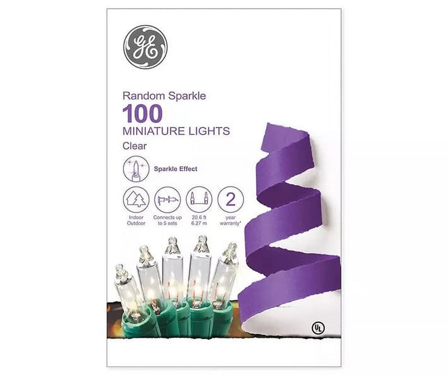 GE 100 Miniature Clear String Lights, Green Wire