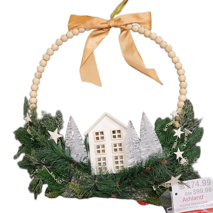 Lighted Floral Wreath with Beads, 20-Inch