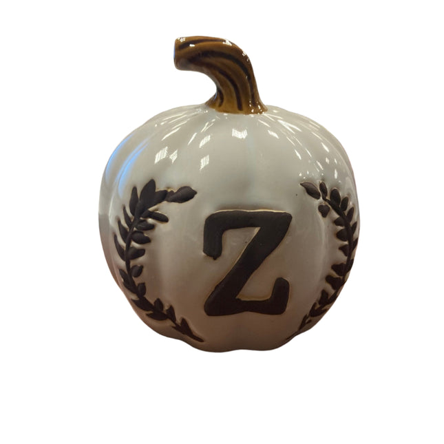 Ashland Fall White Porcelain Pumpkin with Letter Z 5x5in