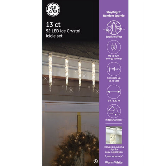 GE StayBright 52-Count Sparkling White Icicle LED Plug-In Christmas Icicle Lights