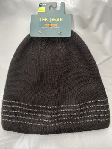 Men’s Women’s Warm Tek Gear Reflective Beanie Hat-Black and Grey