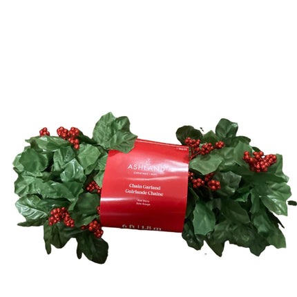 Ashland Christmas Red Berries Mistletoe Chain Garland 6ft