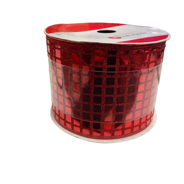Celebrate it Christmas Shiny Red  Squares Ribbon 3.5inx15ft