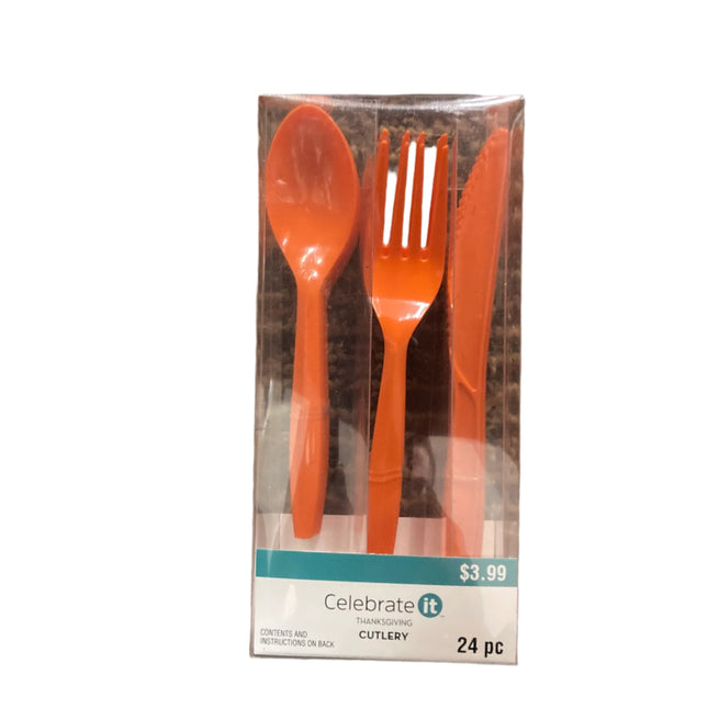 Celebrate it Thanksgiving Orange Cutlery 24pcs