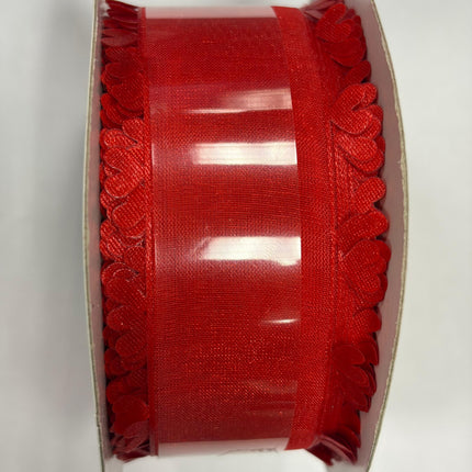 Valentine’s Day Red Heart Fringe Wired Ribbon by Celebrate IT - 1.5 inch *  8.3 yard