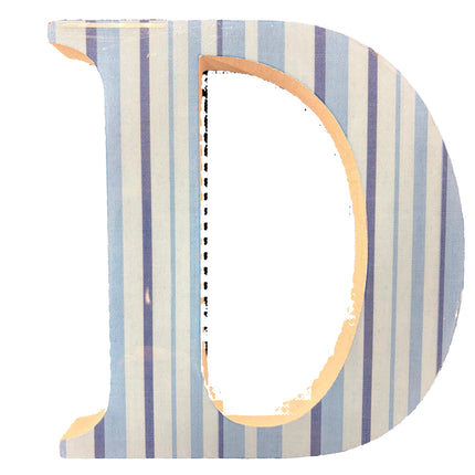 Spring Blue Stripe Wooden Monogram Letter “D” Wall Décor – 8" H × 7" W