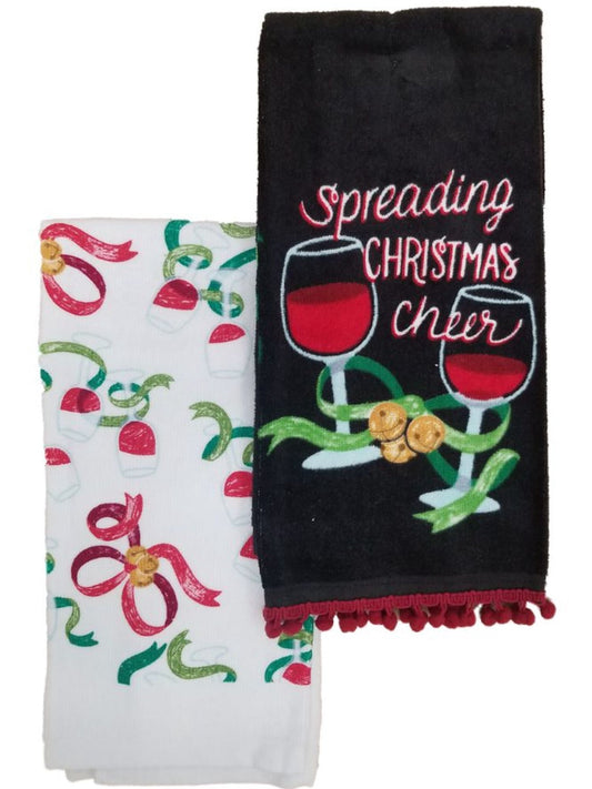 St Nicholas Square Spreading Christmas Wine Kitchen Towel Set - 2