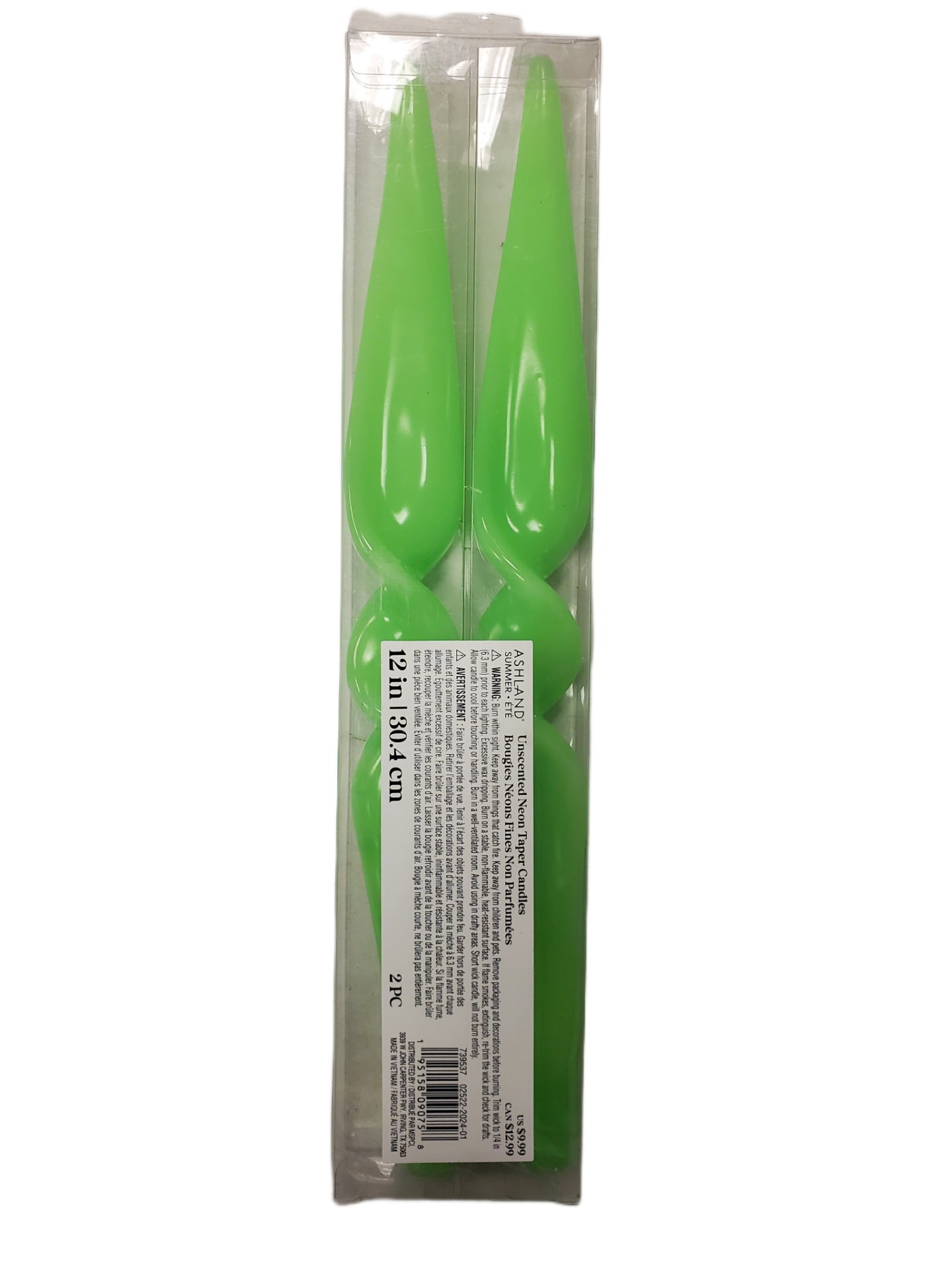 ASHLAND UNSCENTED NEON TAPER CANDLES 2pc GREEN