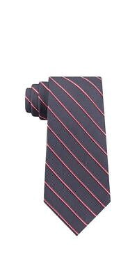 Van Heusen Silk Tie – Red White Gray Stripe 58x3.125