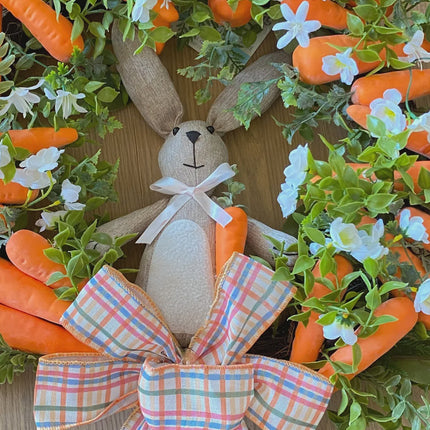 24" Easter Carrot Wreath with Bunny Decoration