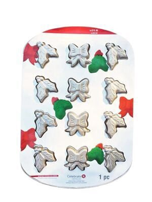 Celebrate It Bows And Holly Leaf Cookie Baking Sheet, Mold Non Stick