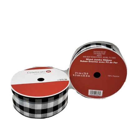 Celebrate It Wired Buffalo Plaid Ribbon – 2.5” x 75ft Christmas Craft