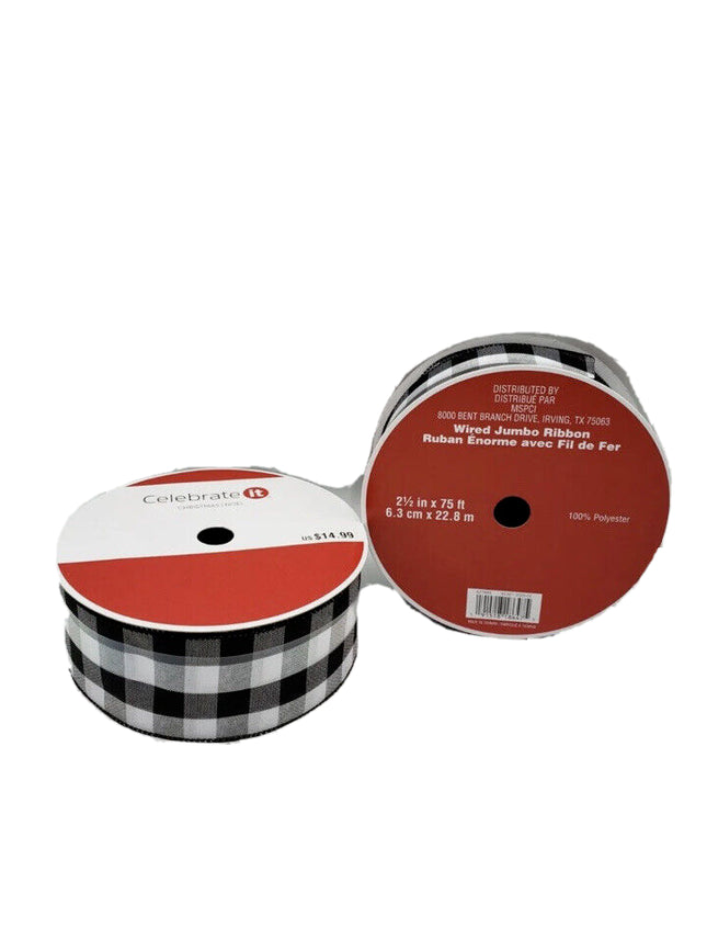 Celebrate It Wired Buffalo Plaid Ribbon – 2.5” x 75ft Christmas Craft