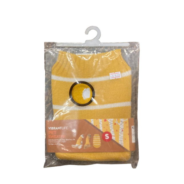 Vibrant Life Yellow and White Stripes Dog Sweater 13in 10-20LB S