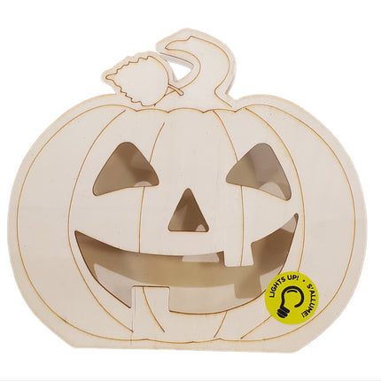 MAKE MARKET, DIY WOOD LIGHT UP HALLOWEEN PUMPKIN, DIA DE LOS MUERTOS, 7 X 6 IN