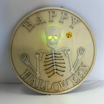 DIY LED Skeleton Happy Halloween Wood Wall Decor 7 in