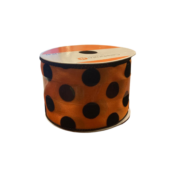Celebrate it Halloween Black Dots Wired Ribbon 2.5inx25ft