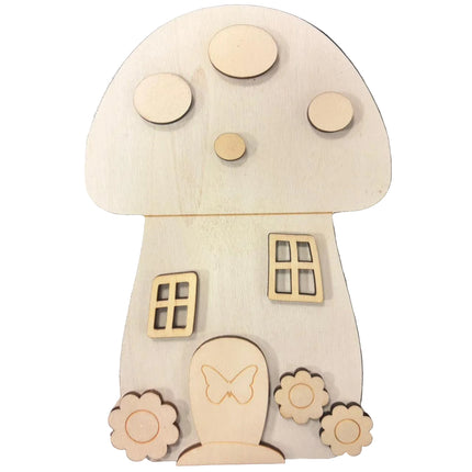 Make Market DIY Wooden Décor – Mushroom House Cutout (8" Height × 5.5" Width)