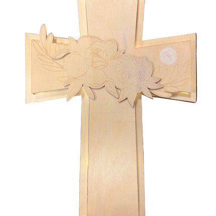 Make Market Wooden Décor – Hanging Floral Cross (13" Height × 9" Width) – Wall Hangable