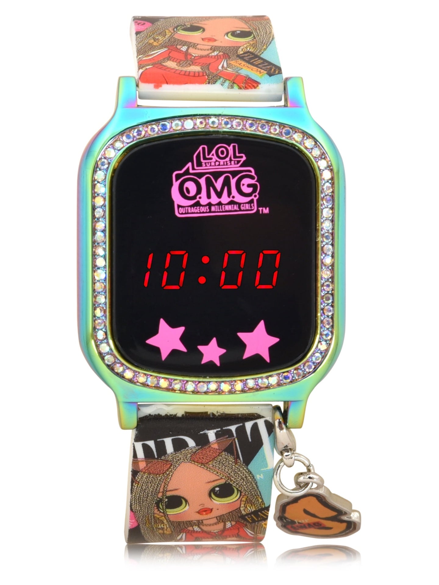 MGA Entertainment L.O.L. OMG LED Unisex Child Watch with Hanging Charm Printed Silicone Strap (OMG4009WM)