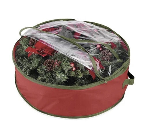 30" Whitmor Christmas Holiday Wreath and Garland Bag Zippered Clear Top Red