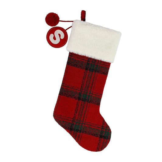 St. Nicholas Square Red Square Plaid Christmas Stocking Monogram "S" 21 In NWT