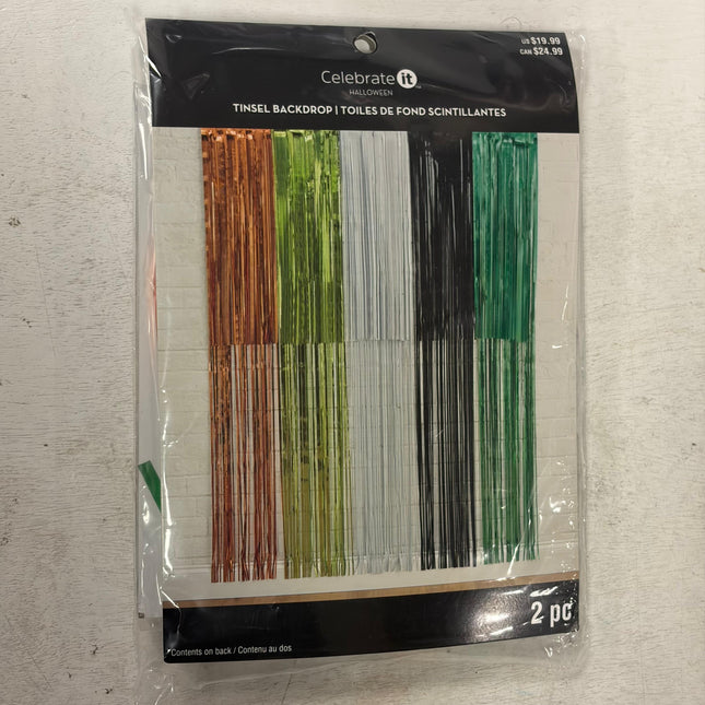 Halloween Tinsel Backdrop – Metallic Fringe Party Decoration (2 Sizes Included)