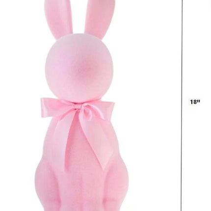 Flocked Bunny Decor with Satin Bow – 18” (Pink or Blue)