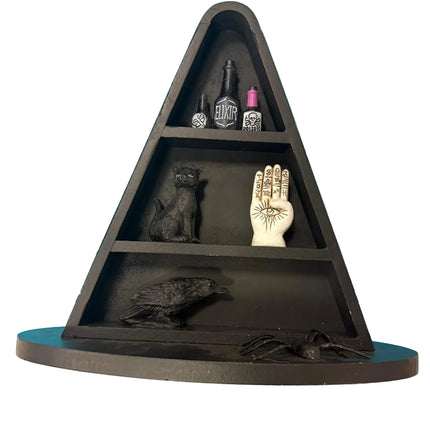 Black Witch Hat Display Shelf – Halloween Tiered Décor (11" x 10.5")
