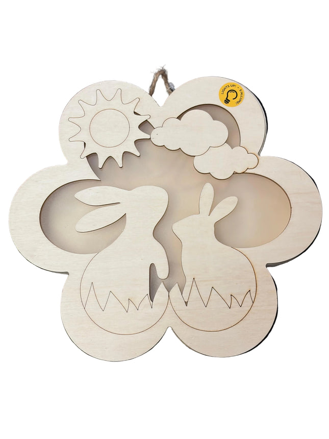 Make Market DIY LED Plywood Décor – Flower With Bunnies (Wall‑Hangable)
