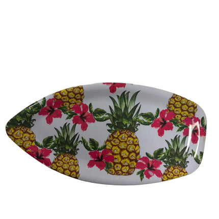 Summer & Spring Plastic Serving Tray – Pineapple &amp; Hibiscus Design (16" Length × 8" Width)