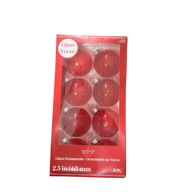 Ashland Christmas Red Glass Ornaments 2.5in 8PC