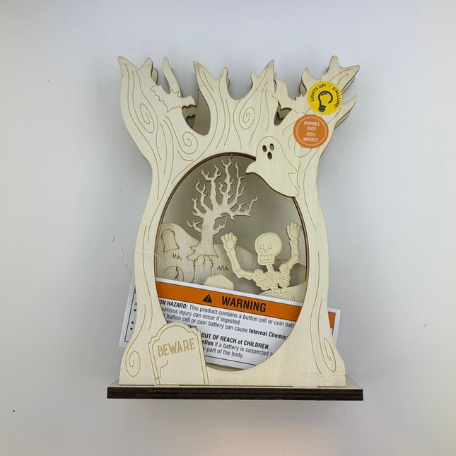 DIY LED Halloween Graveyard Tree Shadow Box Decor 8 x 6 in