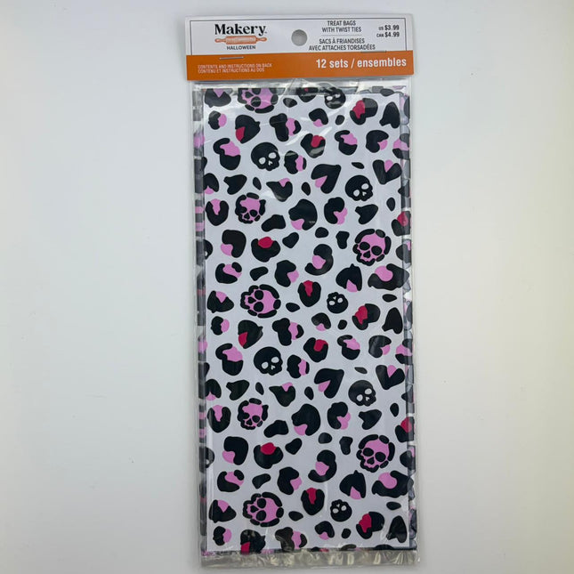 Halloween Treat Bags with Twist Ties – Skull & Leopard Pattern (12 Pack)