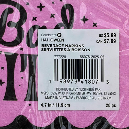Good Witch Halloween Beverage Napkins – Pink & Black (20 Count, 4.7 in)
