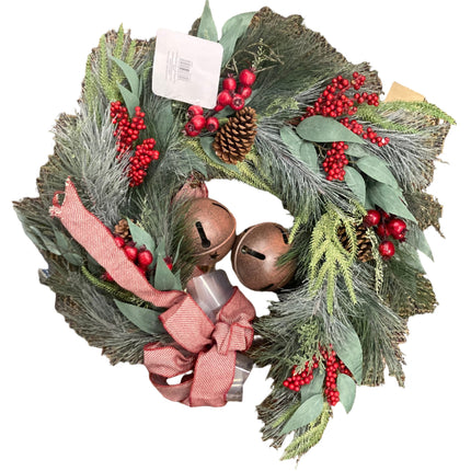 Ashland Christmas Premium Floral Pine Christmas Wreath with Bells 21in